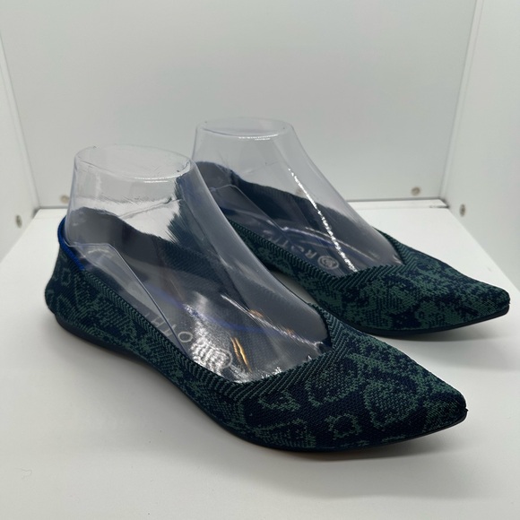 Rothy’s The Point~ Emerald Blue Snake Print Retired Shoes Size 7 - Picture 13 of 15